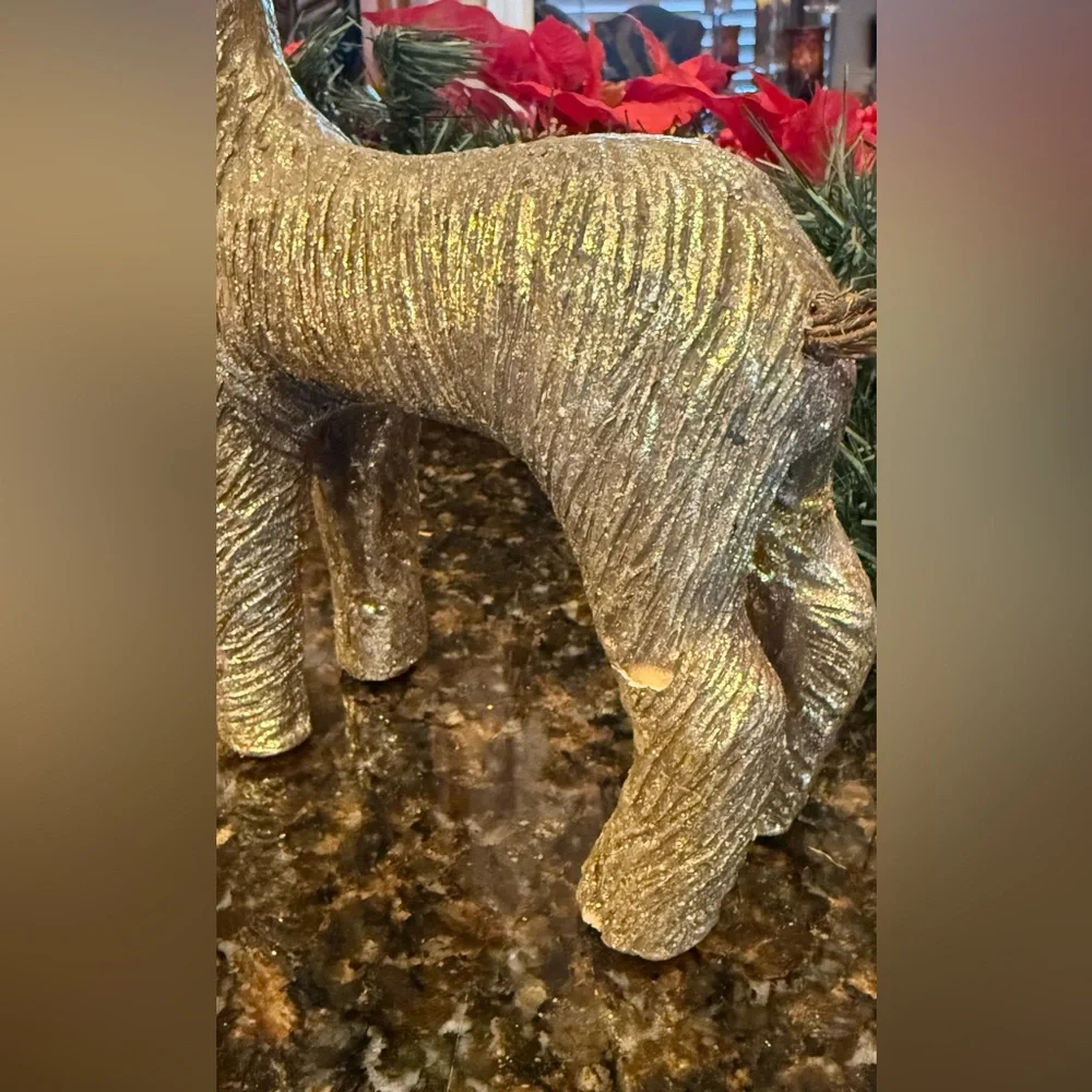 Set of 2 Rustic Golden Straw & Twine Christmas Reindeer Figurines